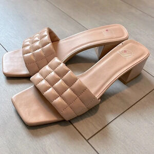HEART IN D Beige Quilted Slide Heels Sandal, Size  7.5